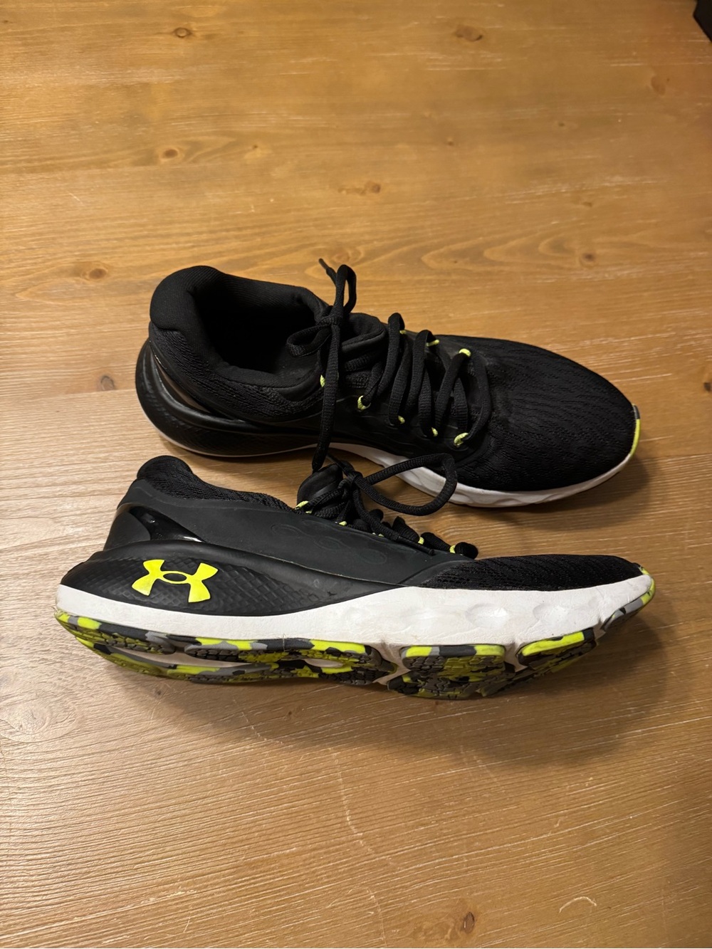 Under Armour Black Athletic Shoes with Neon Yellow Accents